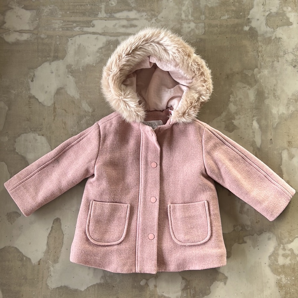 Toddler Zara Blush Faux Fur Trimmed Jacket